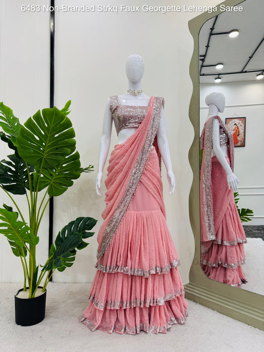 6483 Non-Branded Strkq Faux Georgette Lehenga Saree