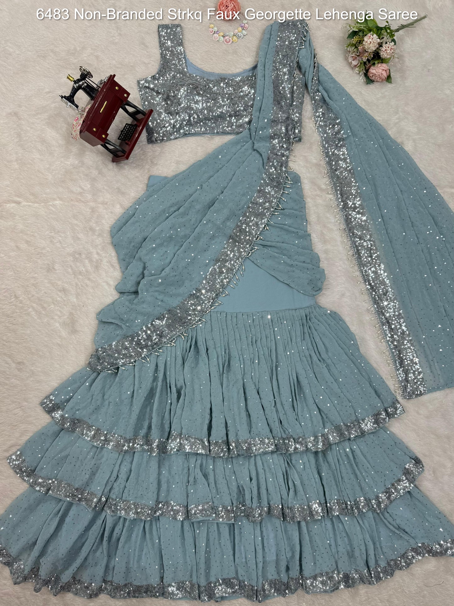 6483 Non-Branded Strkq Faux Georgette Lehenga Saree