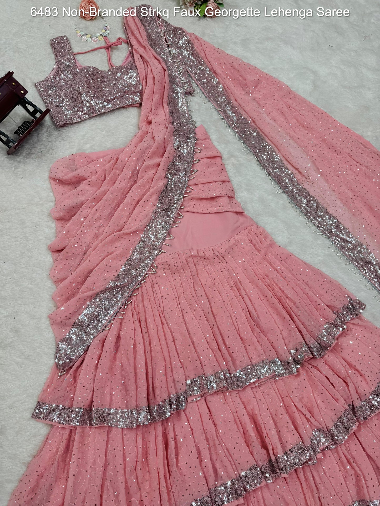 6483 Non-Branded Strkq Faux Georgette Lehenga Saree