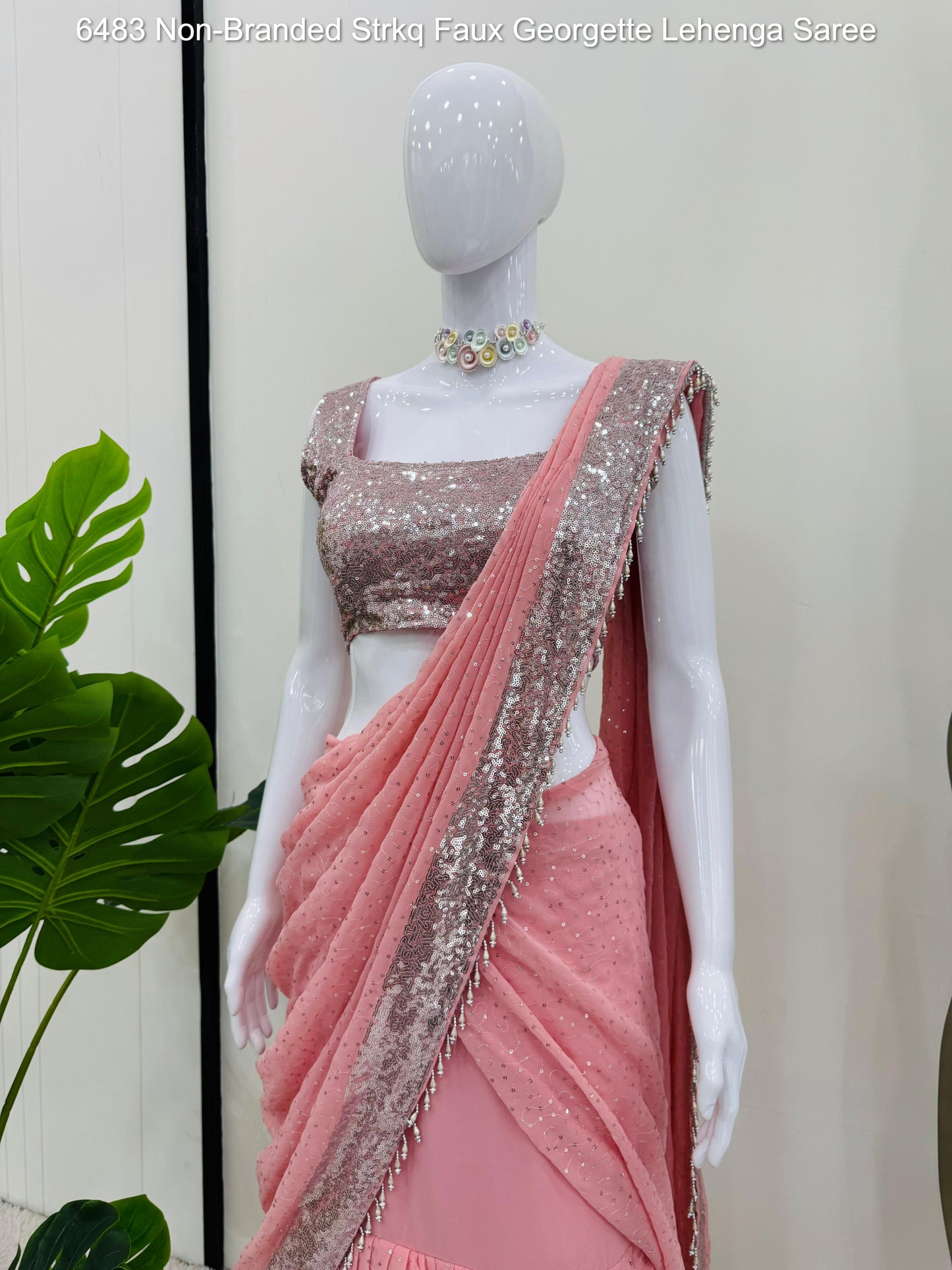 6483 Non-Branded Strkq Faux Georgette Lehenga Saree