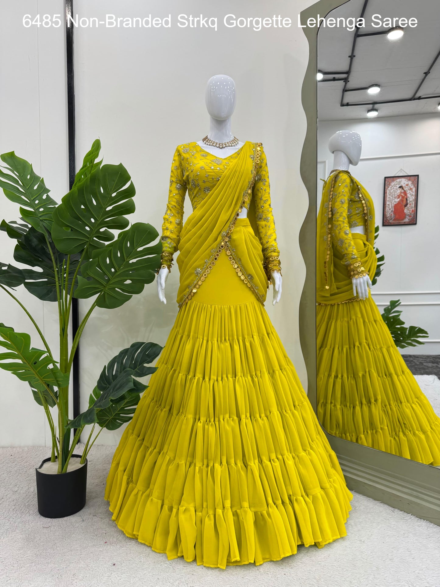 6485 Non-Branded Strkq Gorgette Lehenga Saree