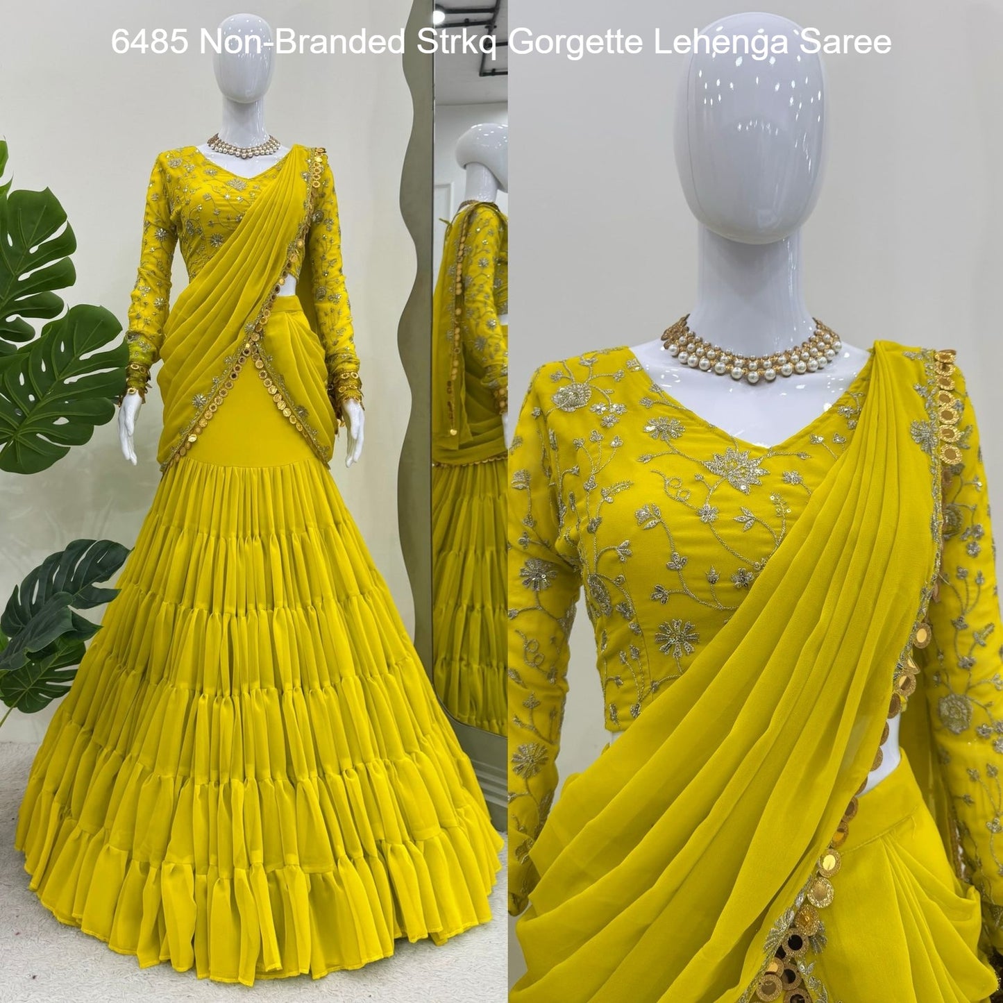 6485 Non-Branded Strkq Gorgette Lehenga Saree