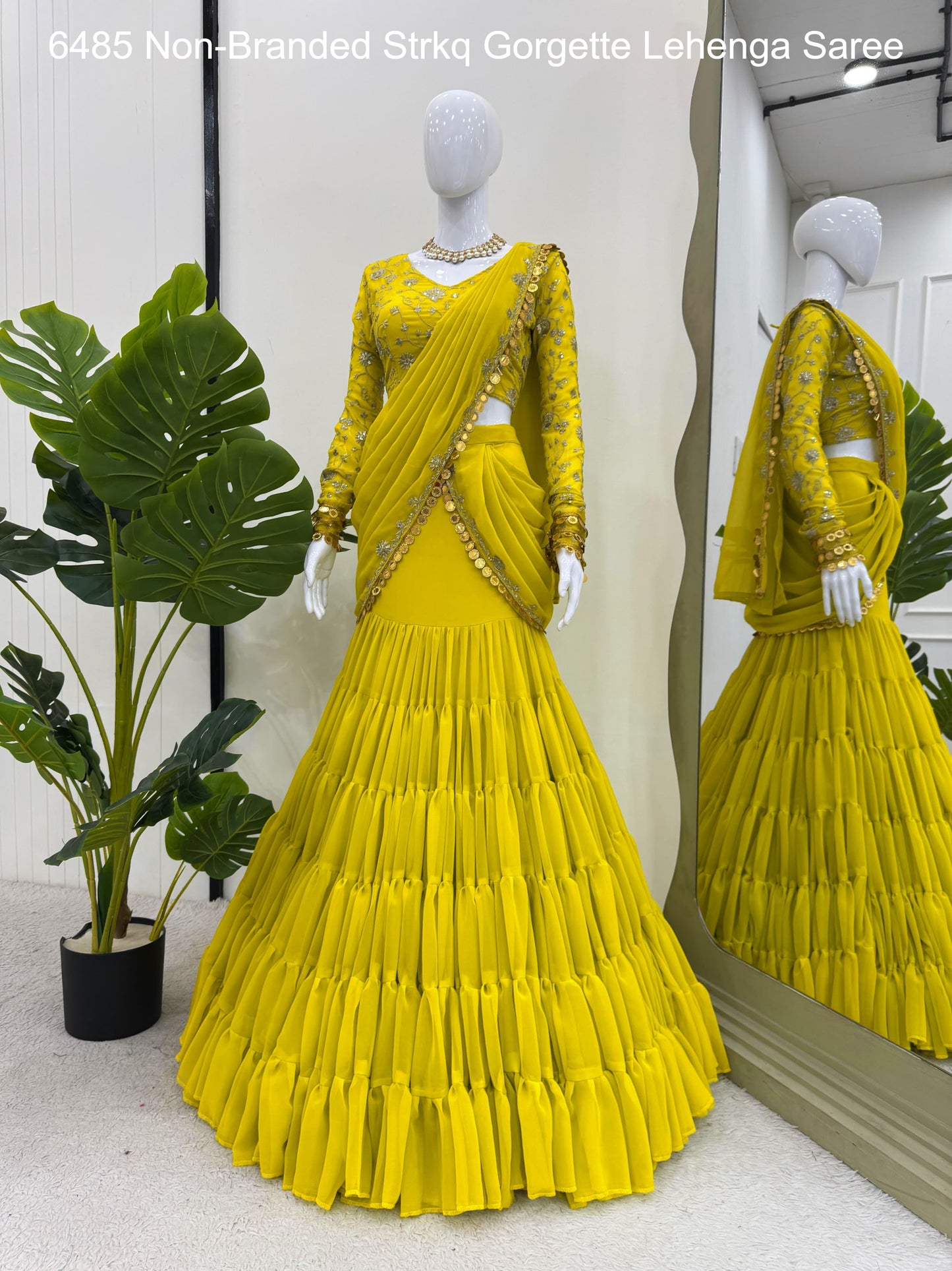 6485 Non-Branded Strkq Gorgette Lehenga Saree