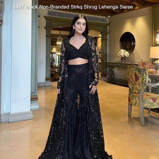 6487 Black Non-Branded Strkq Shrug Lehenga Saree