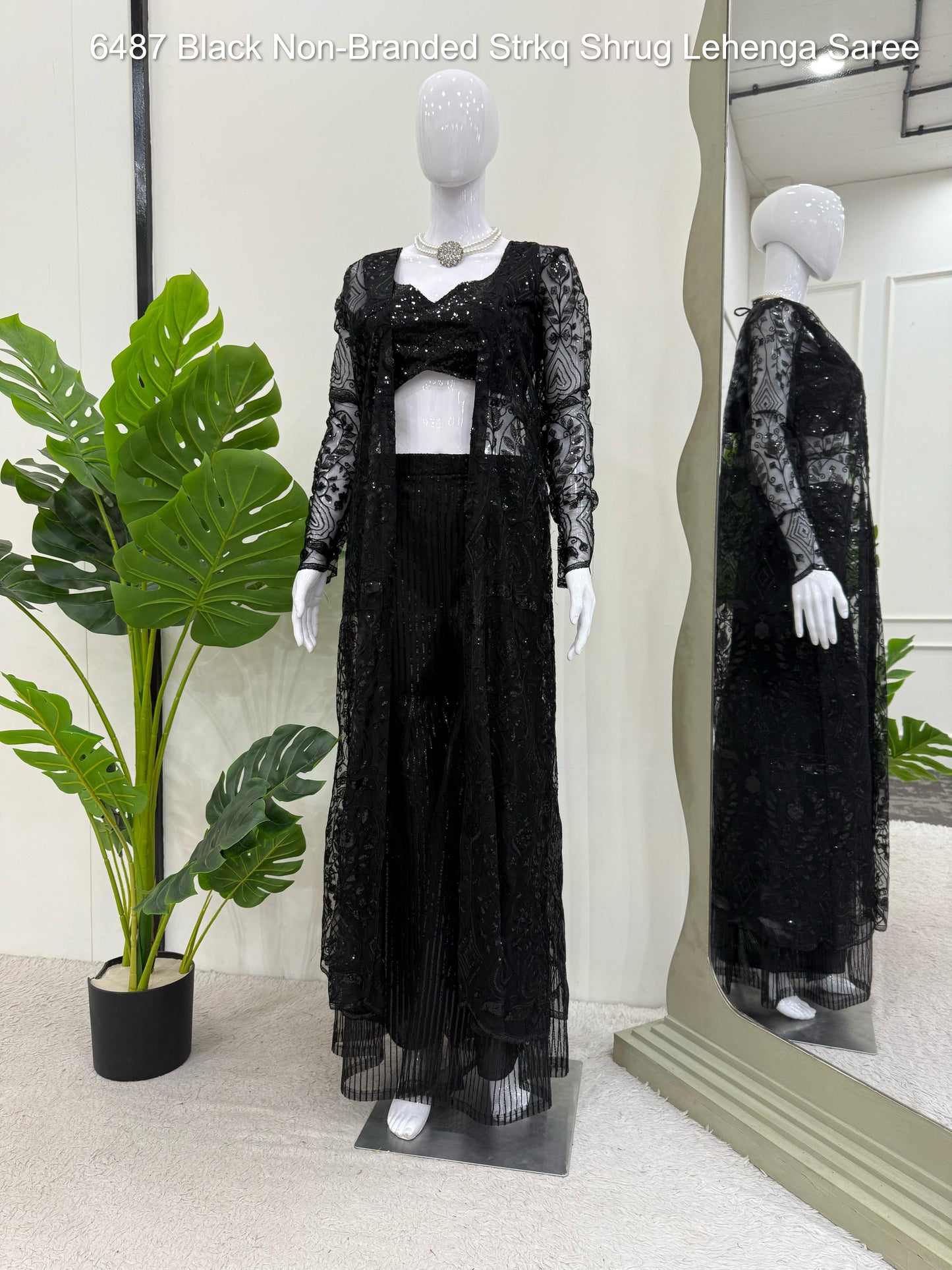 6487 Black Non-Branded Strkq Shrug Lehenga Saree