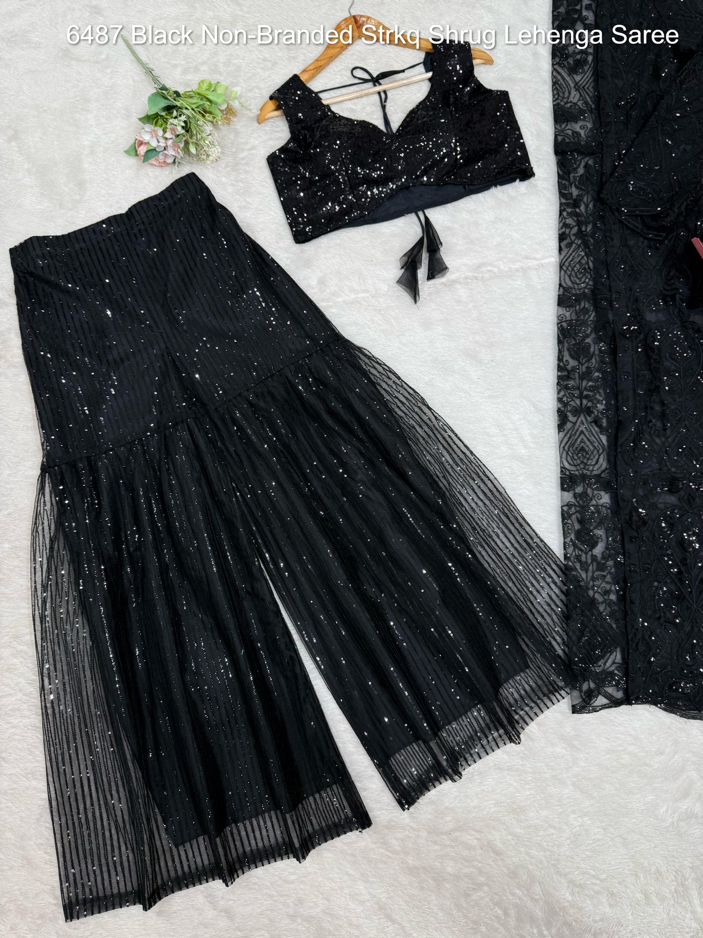 6487 Black Non-Branded Strkq Shrug Lehenga Saree