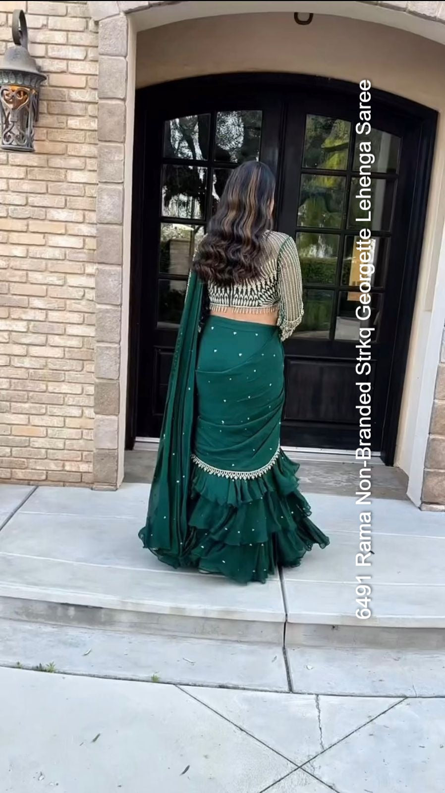6491 Rama Non-Branded Strkq Georgette Lehenga Saree