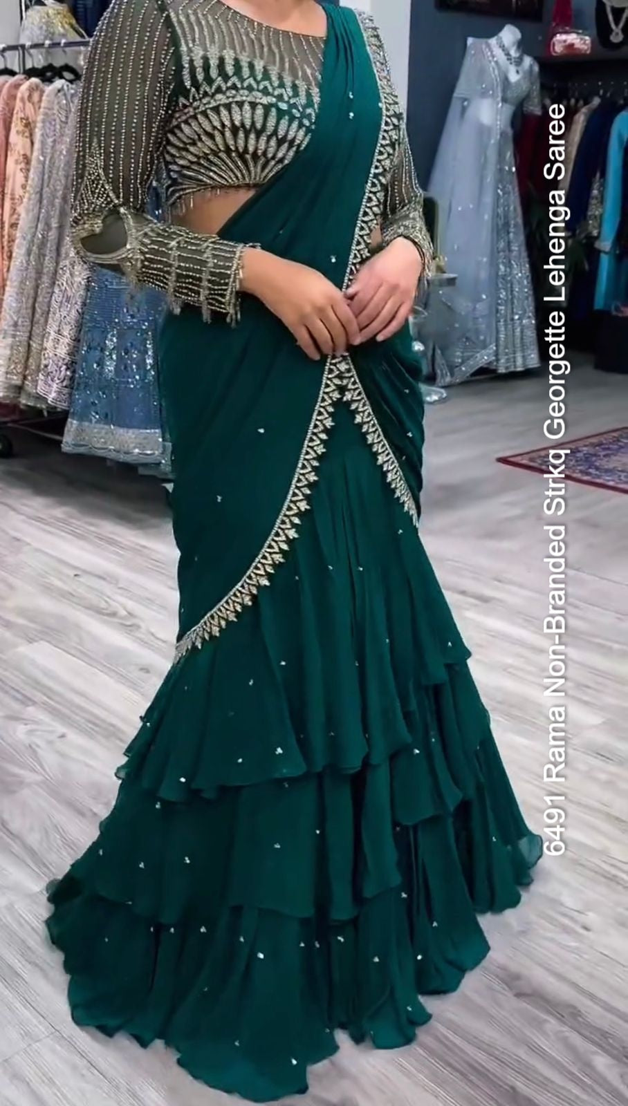 6491 Rama Non-Branded Strkq Georgette Lehenga Saree