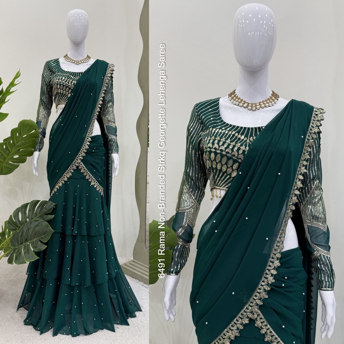 6491 Rama Non-Branded Strkq Georgette Lehenga Saree