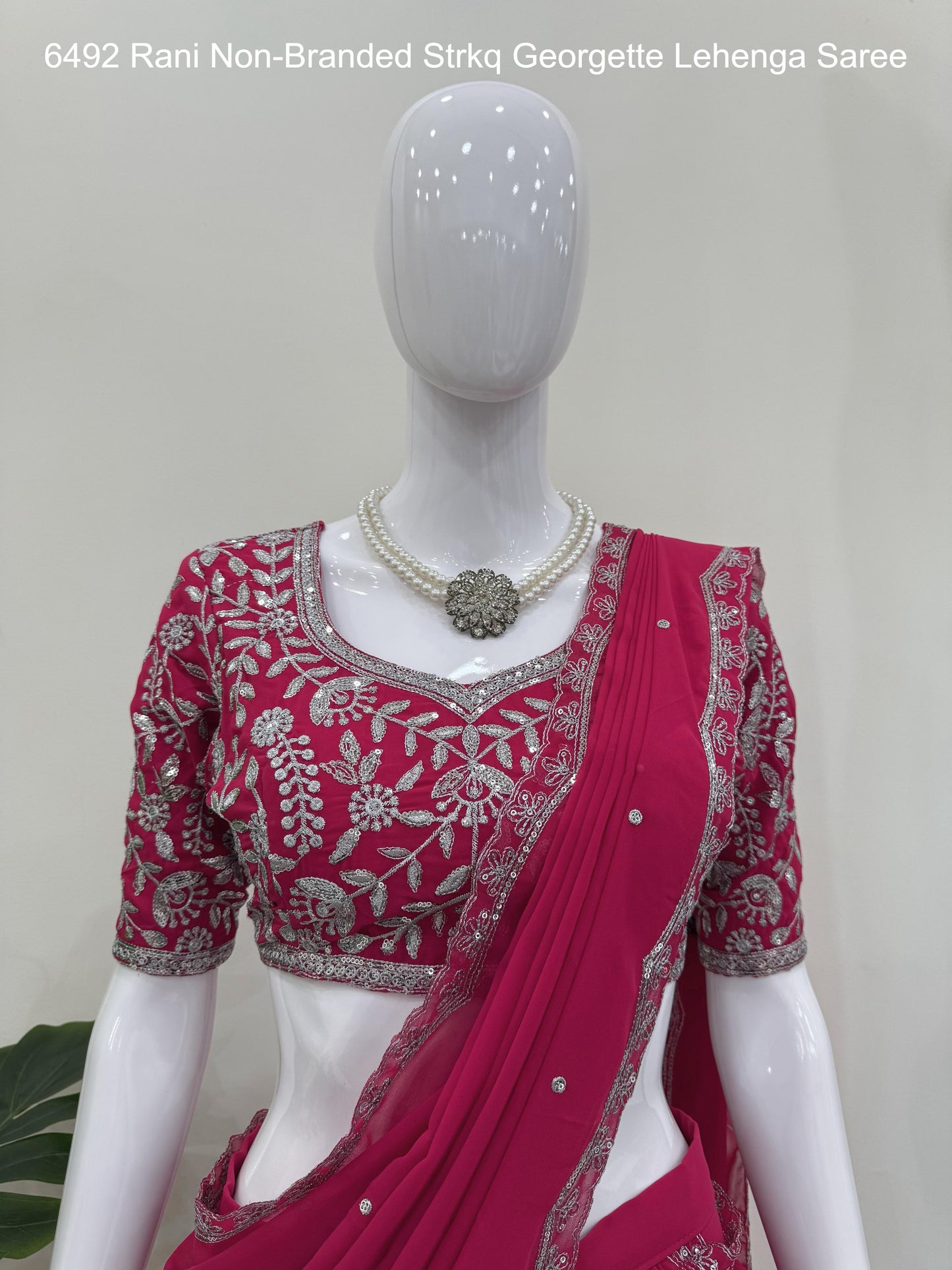 6492 Rani Non-Branded Strkq Georgette Lehenga Saree