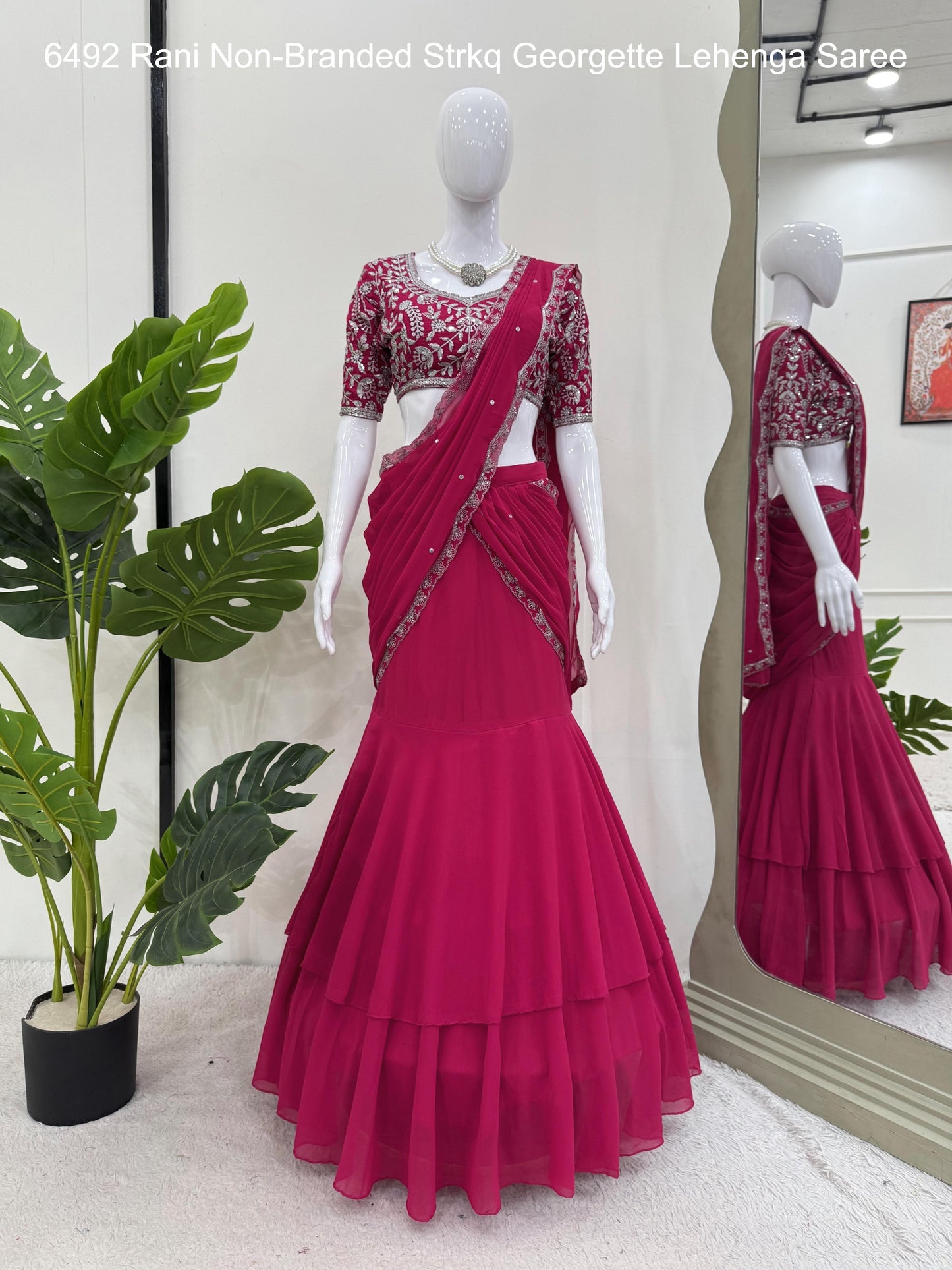 6492 Rani Non-Branded Strkq Georgette Lehenga Saree