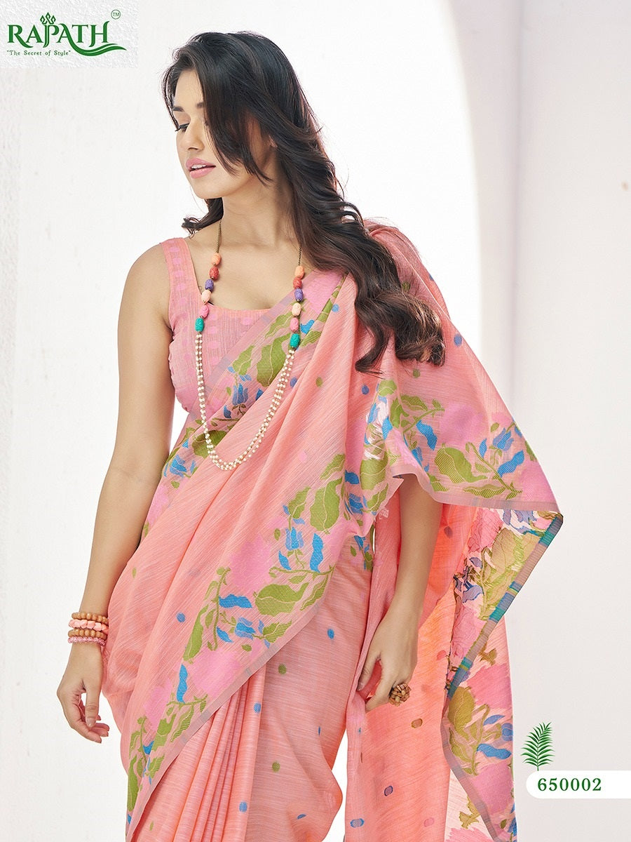 650002 Gulabi Rajpath Linen Silk Sarees