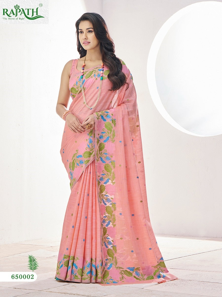 650002 Gulabi Rajpath Linen Silk Sarees