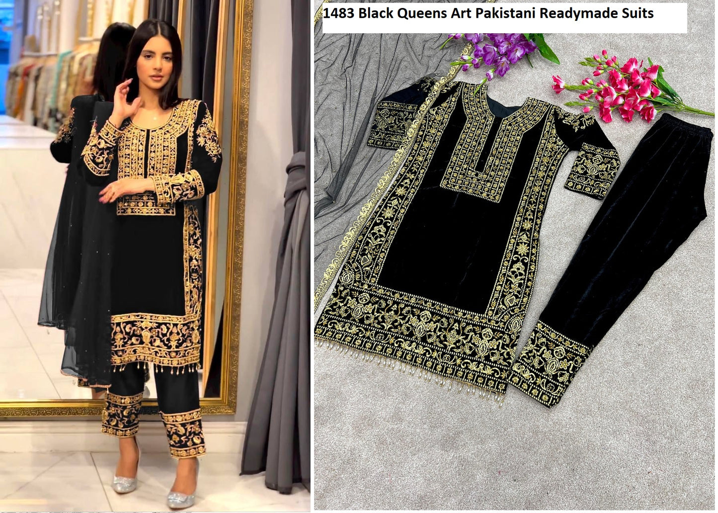 1483 Black Queens Art Pakistani Readymade Suits