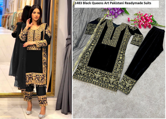 1483 Black Queens Art Pakistani Readymade Suits