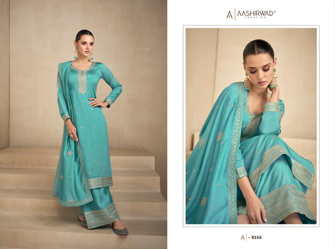 9556 Needle Aashirwad Creation Unstitched Suits