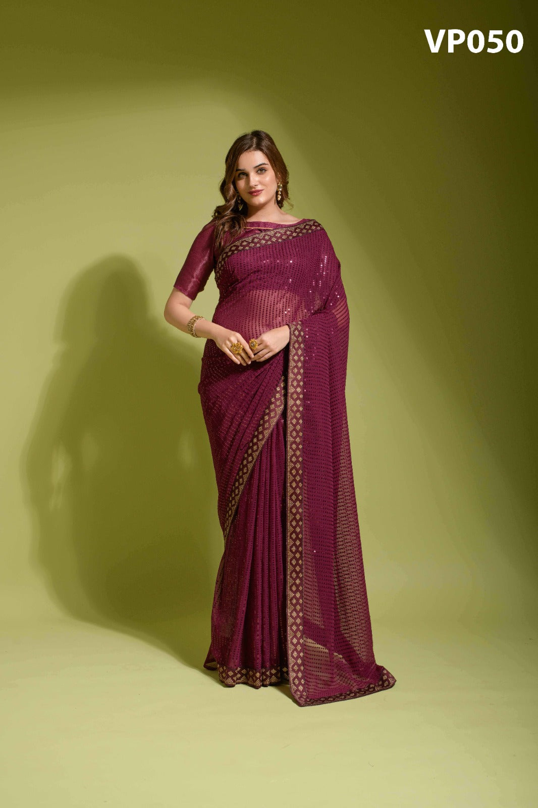 50 Koski Plain Sequin Fashion Berry Sarees