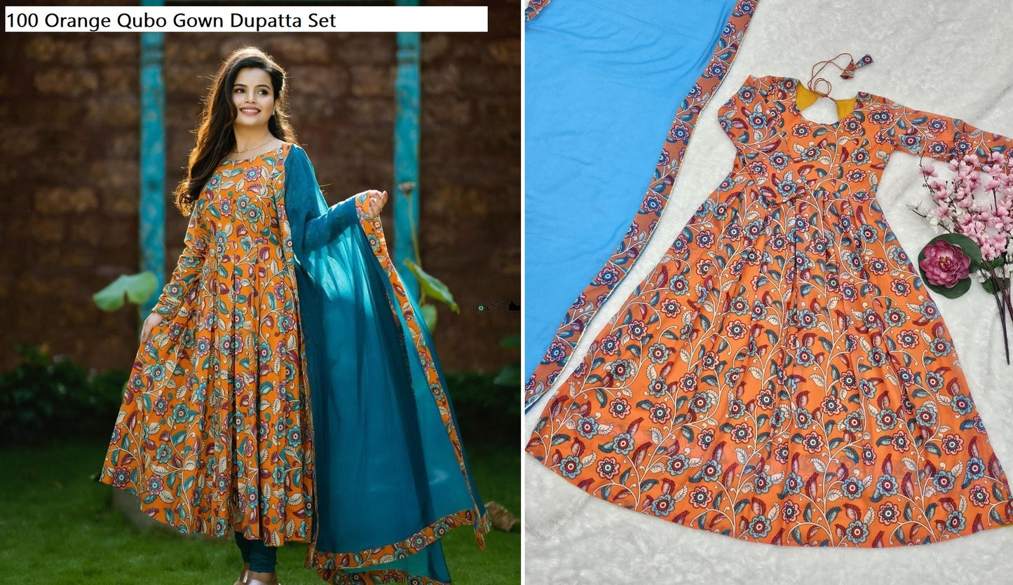 100 Orange Qubo Gown Dupatta Set