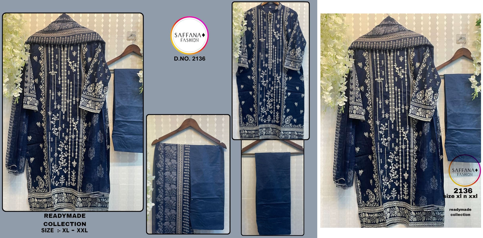 2136Navy Blue Saffana Pakistani Readymade Suits