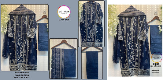 2136Navy Blue Saffana Pakistani Readymade Suits