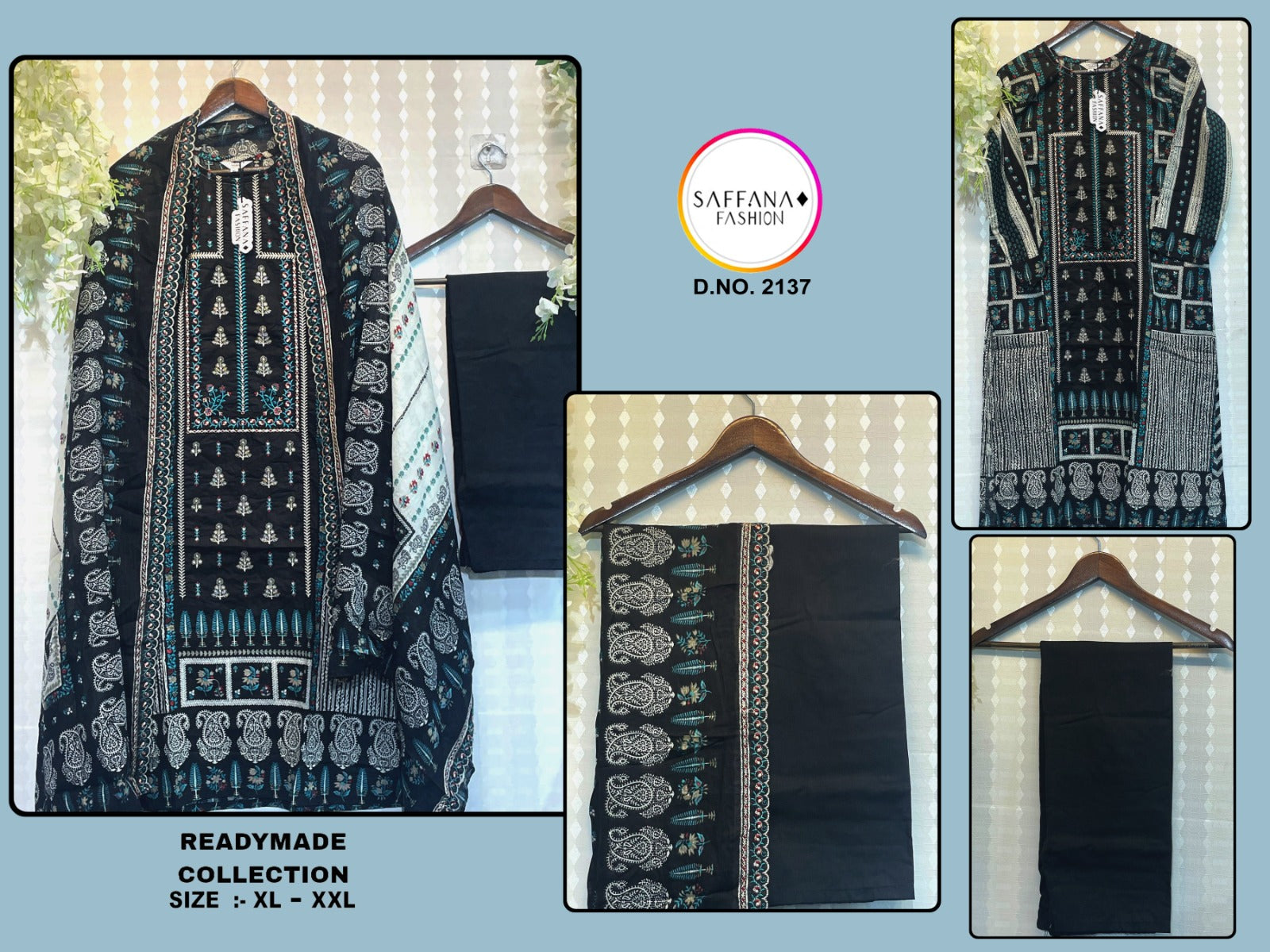 2137Black Saffana Pakistani Readymade Suits