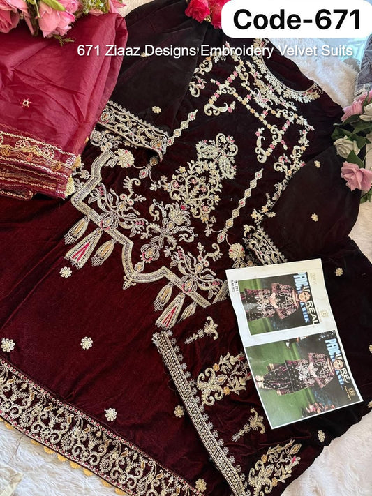 671 Ziaaz Designs Embroidery Velvet Suits