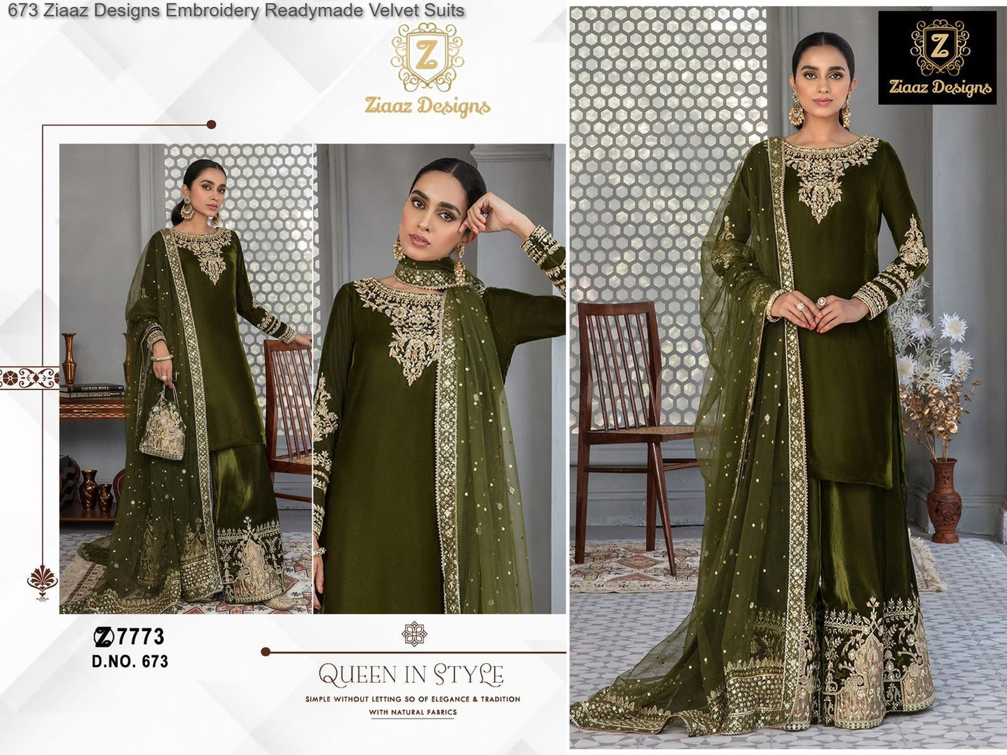 673 Ziaaz Designs Embroidery Readymade Velvet Suits