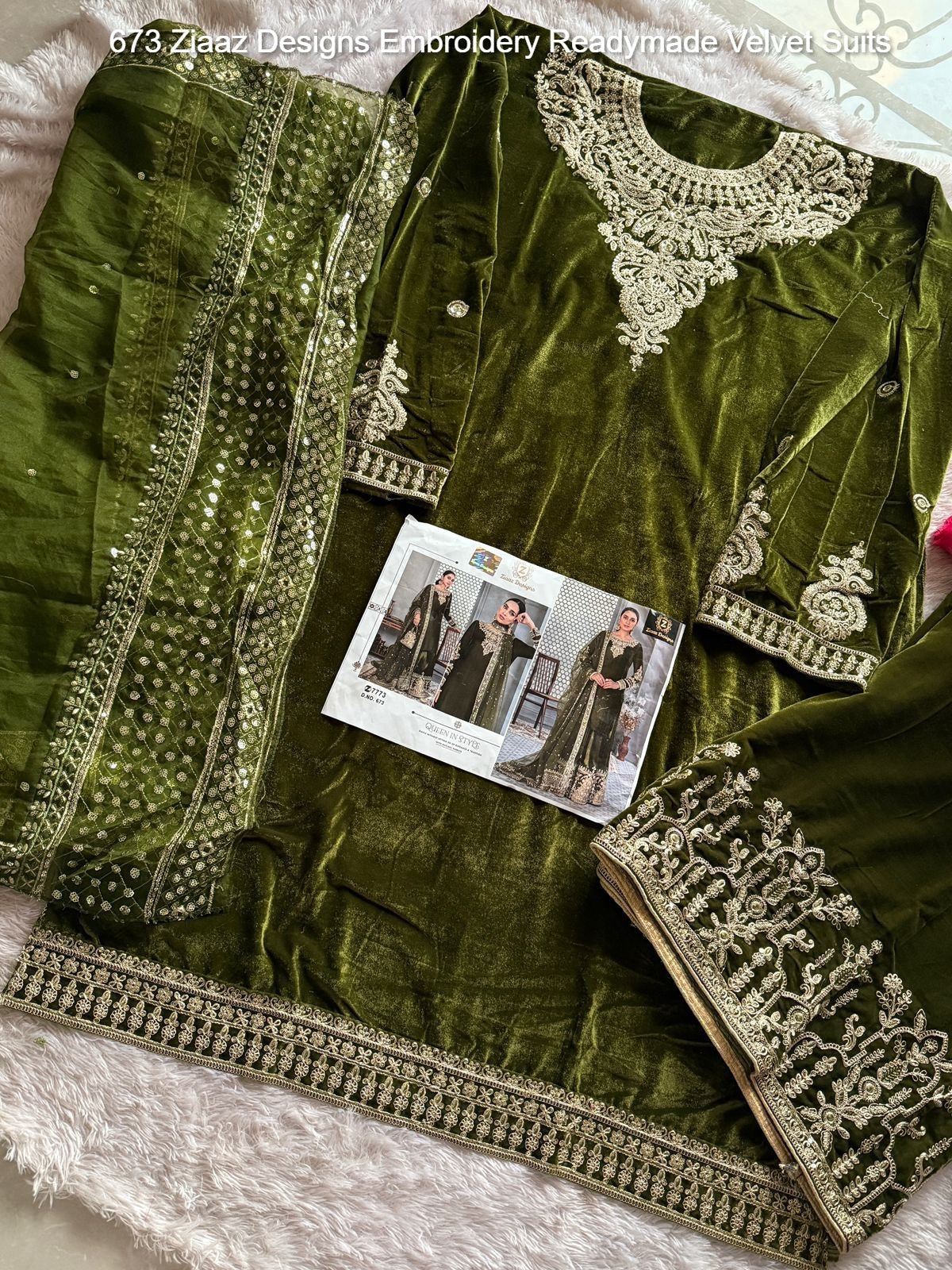 673 Ziaaz Designs Embroidery Readymade Velvet Suits