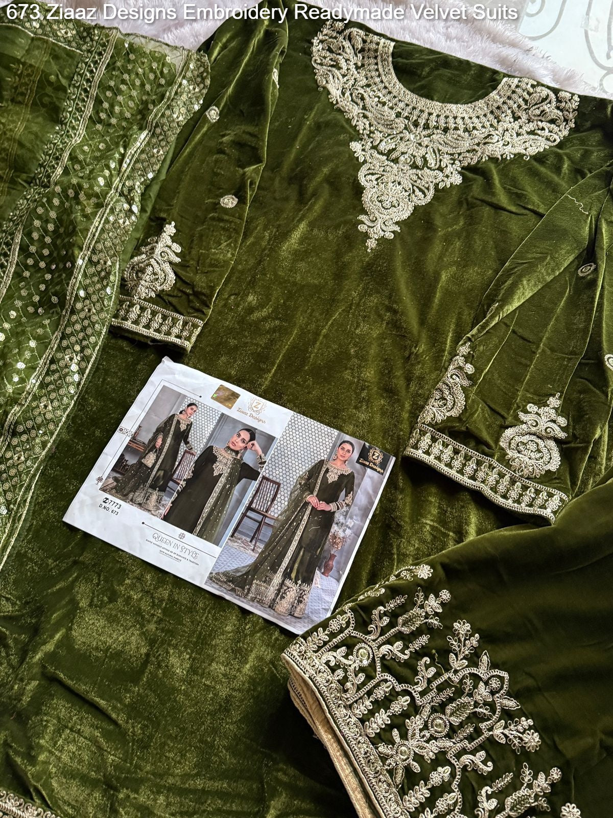 673 Ziaaz Designs Embroidery Readymade Velvet Suits