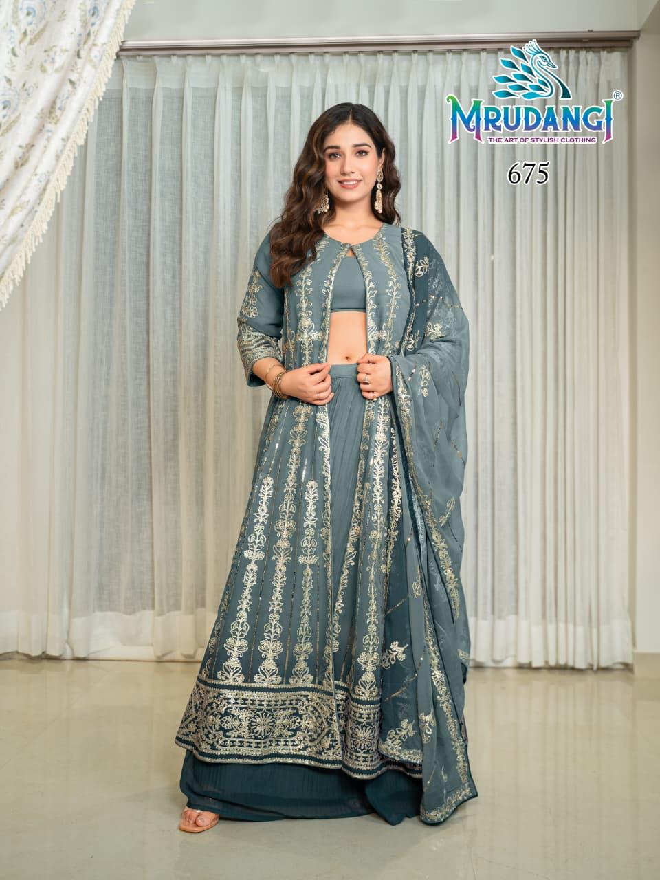 675 Pari Mrudangi Georgette Croptop Skirt Set