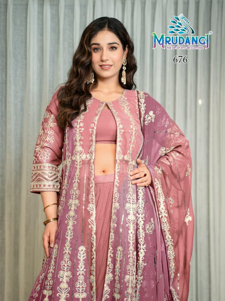 676 Pari Mrudangi Georgette Croptop Skirt Set