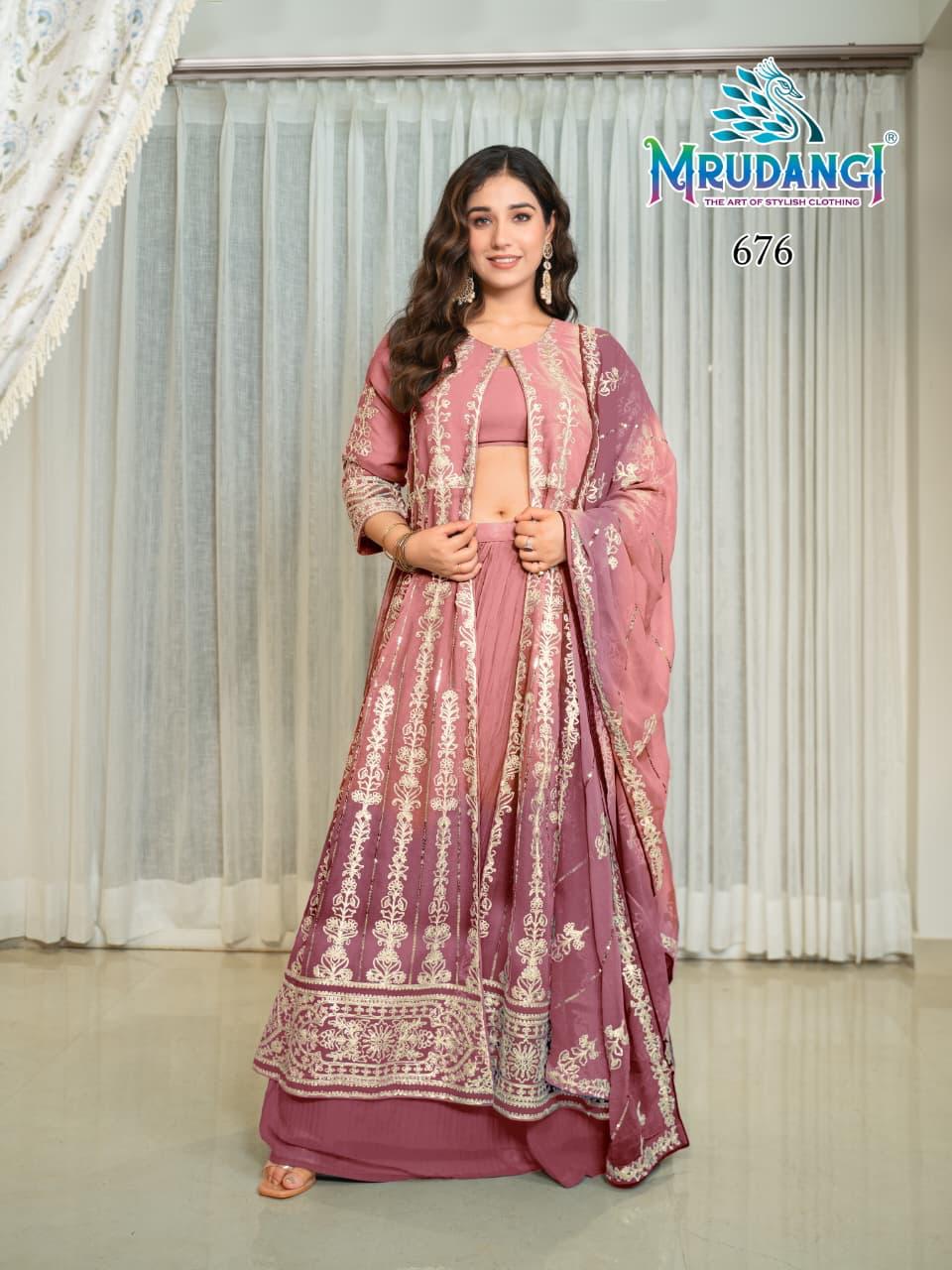 676 Pari Mrudangi Georgette Croptop Skirt Set