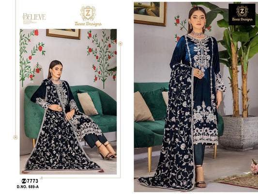 689A Ziaaz Designs Embroidery Velvet Suits