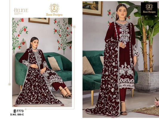 689C Ziaaz Designs Embroidery Velvet Suits