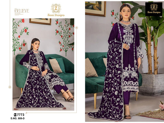 689D Ziaaz Designs Embroidery Velvet Suits