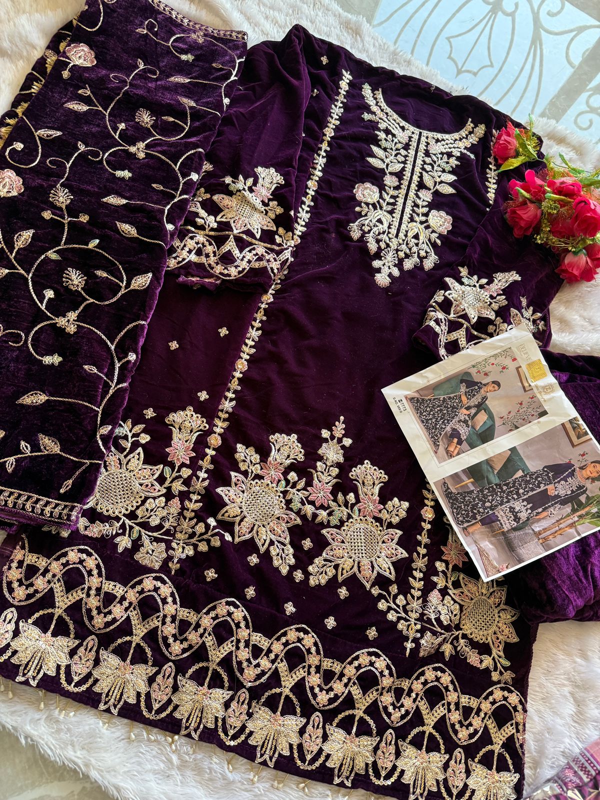 689D Ziaaz Designs Embroidery Velvet Suits