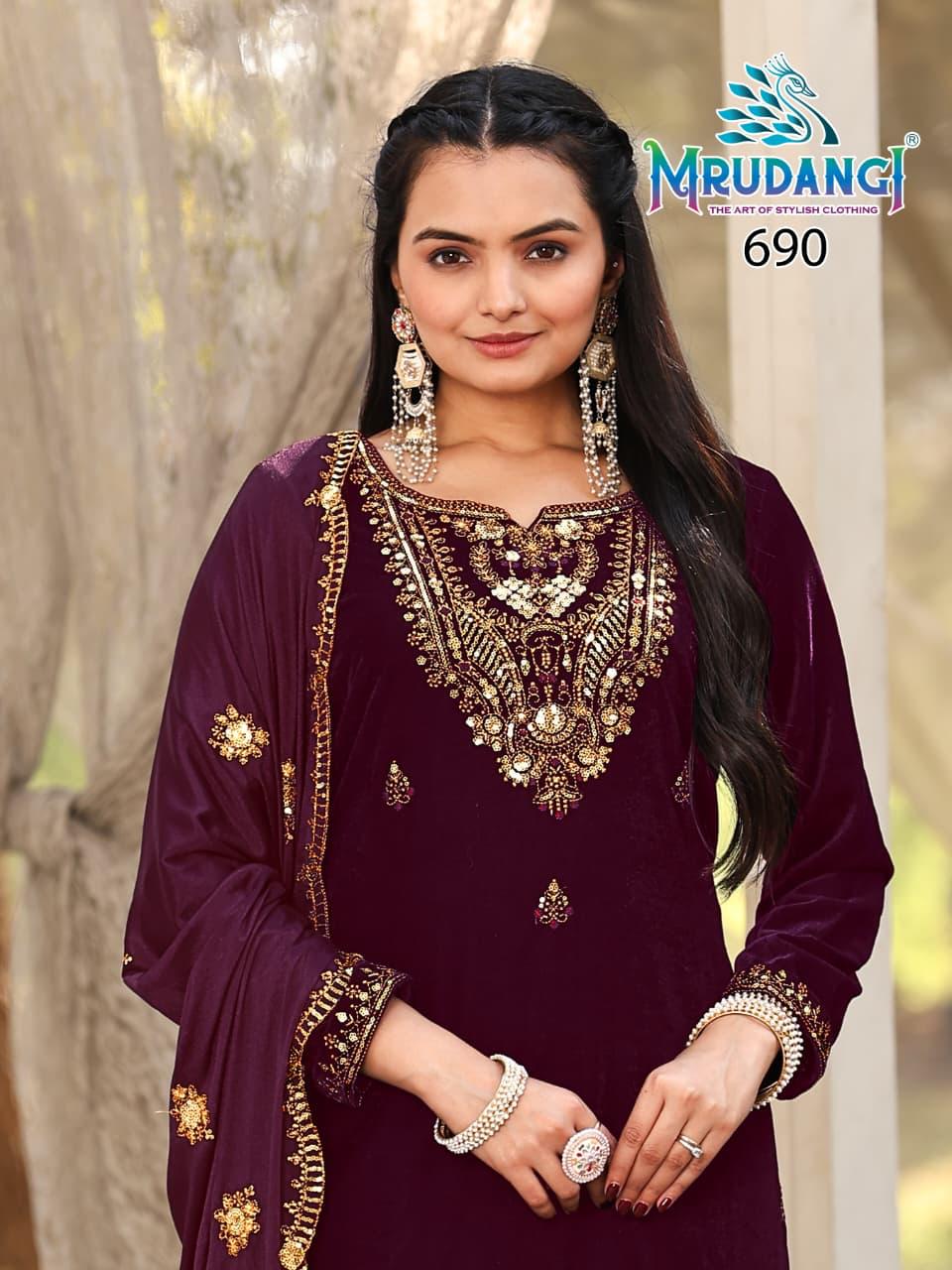 690 Verona Mrudangi Pure Velvet Readymade Velvet Suits
