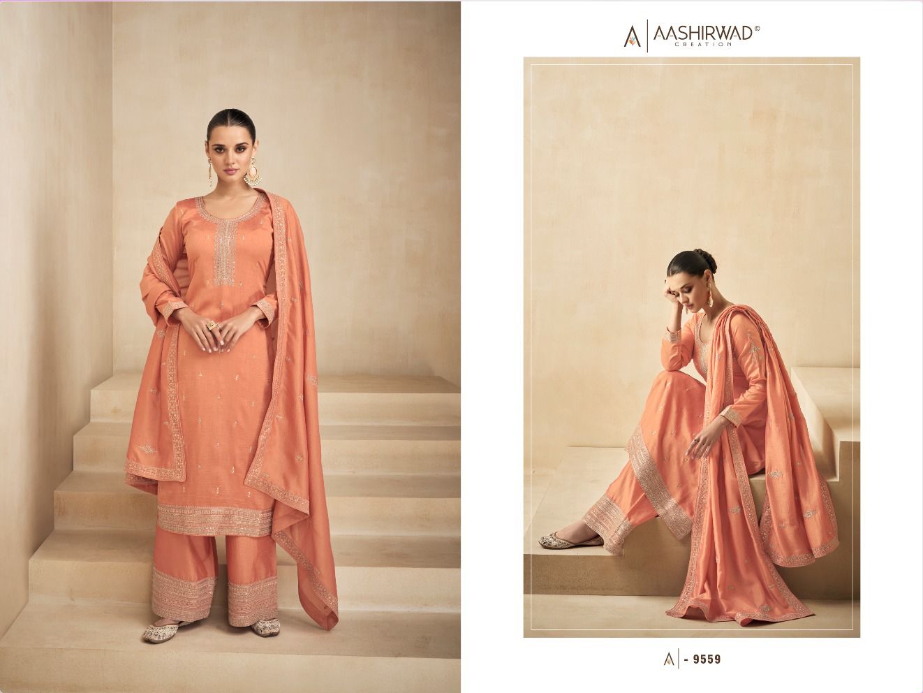 9559 Needle Aashirwad Creation Unstitched Suits
