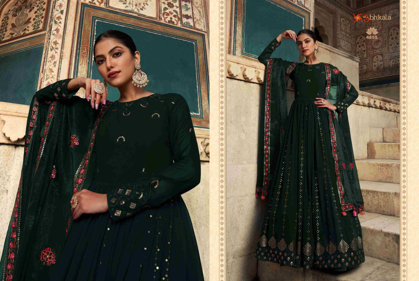 4855 Flory Vol 29 Shubhkala Gown Dupatta Set