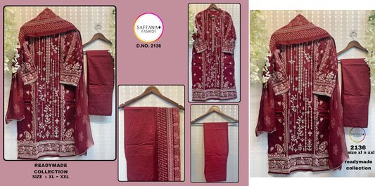 2136Red Saffana Pakistani Readymade Suits
