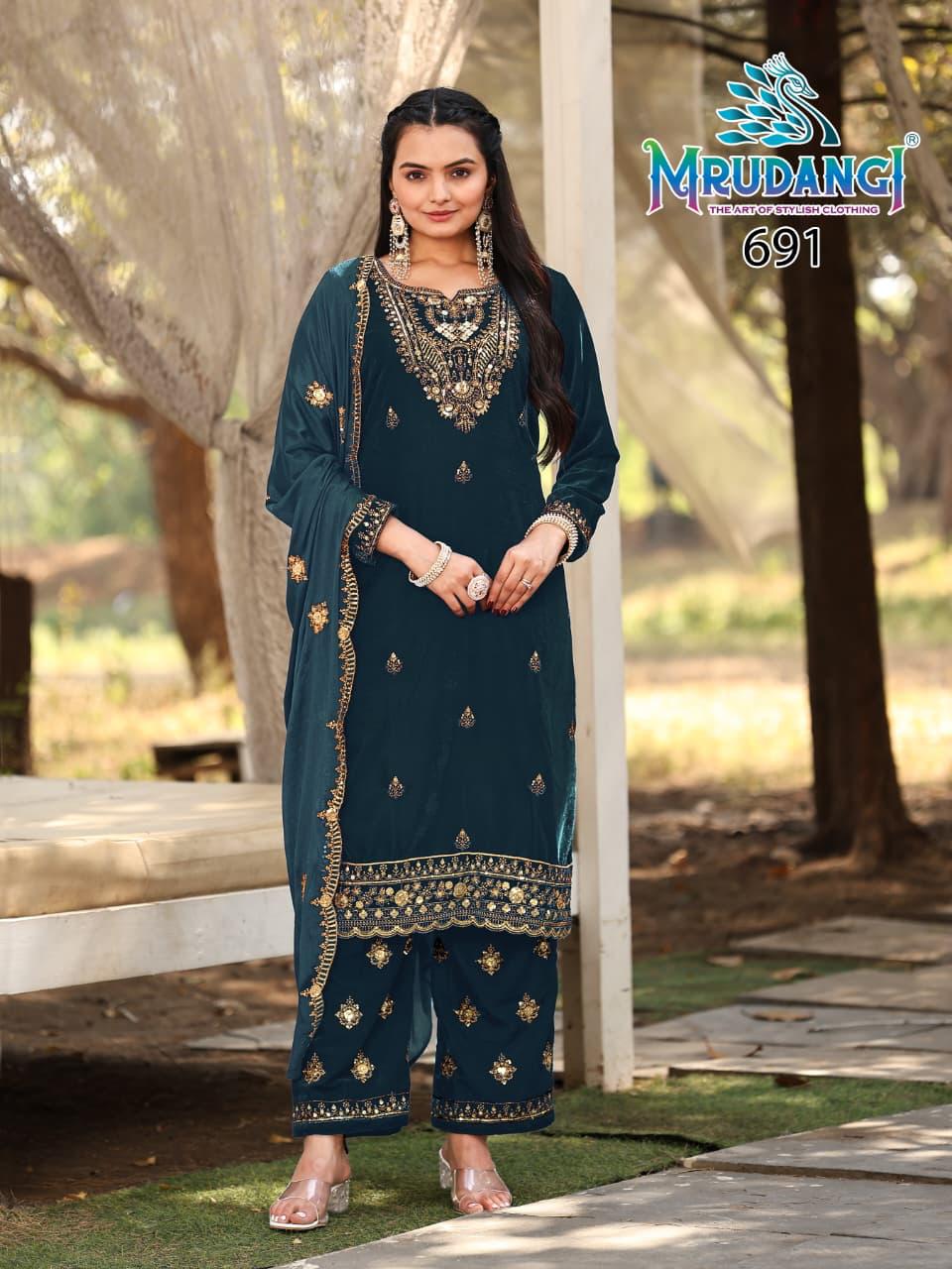 691 Verona Mrudangi Pure Velvet Readymade Velvet Suits