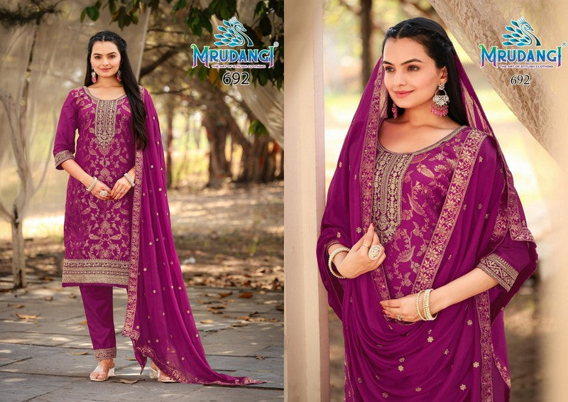 692 Vartika Mrudangi Viscose Jacquard Readymade Suits