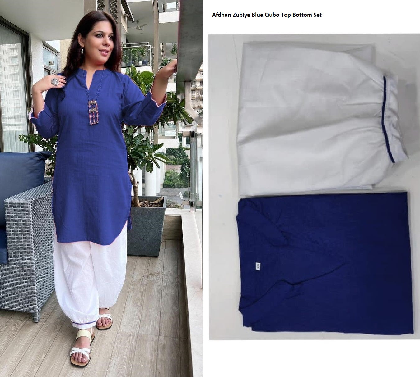 Afdhan Zubiya Blue Qubo Top Bottom Set