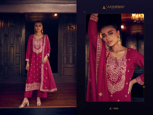 9733 Tulip Aashirwad Creation Unstitched Suits
