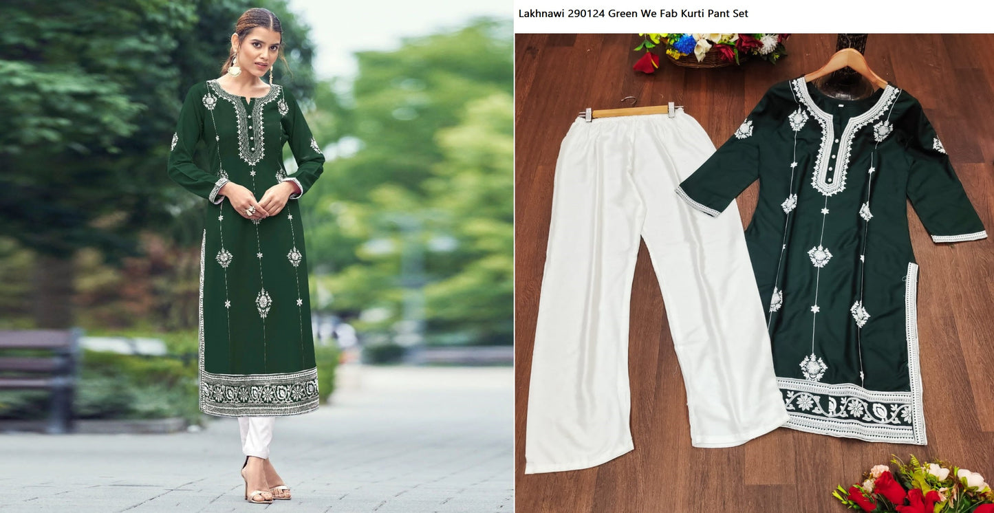 Lakhnawi 290124 Green We Fab Kurti Pant Set