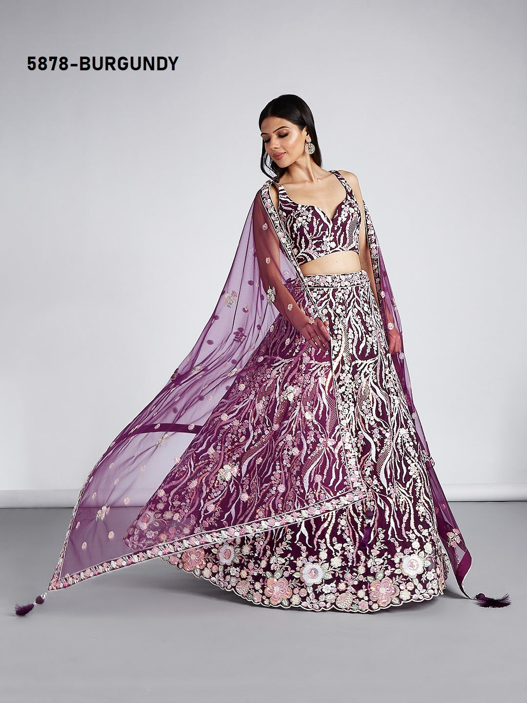 5878 Burgundy Pf Lehenga Choli