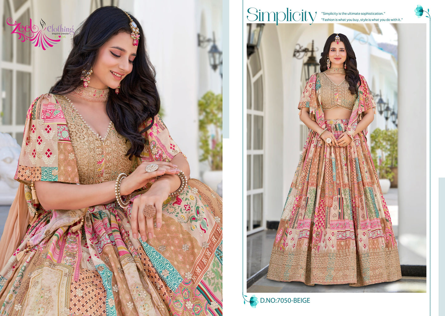 7050 Beige Queen Zeel Chinnon Silk Lehenga Choli
