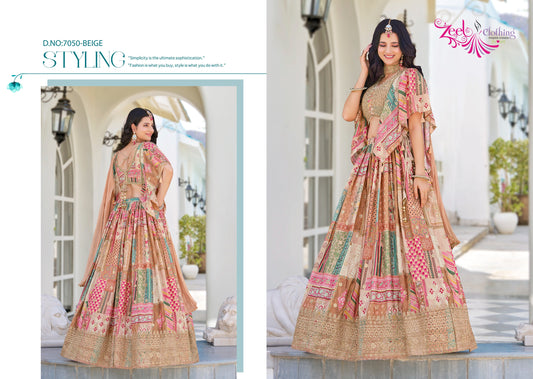 7050 Beige Queen Zeel Chinnon Silk Lehenga Choli