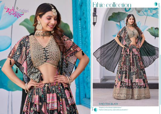 7050 Black Queen Zeel Chinnon Silk Lehenga Choli
