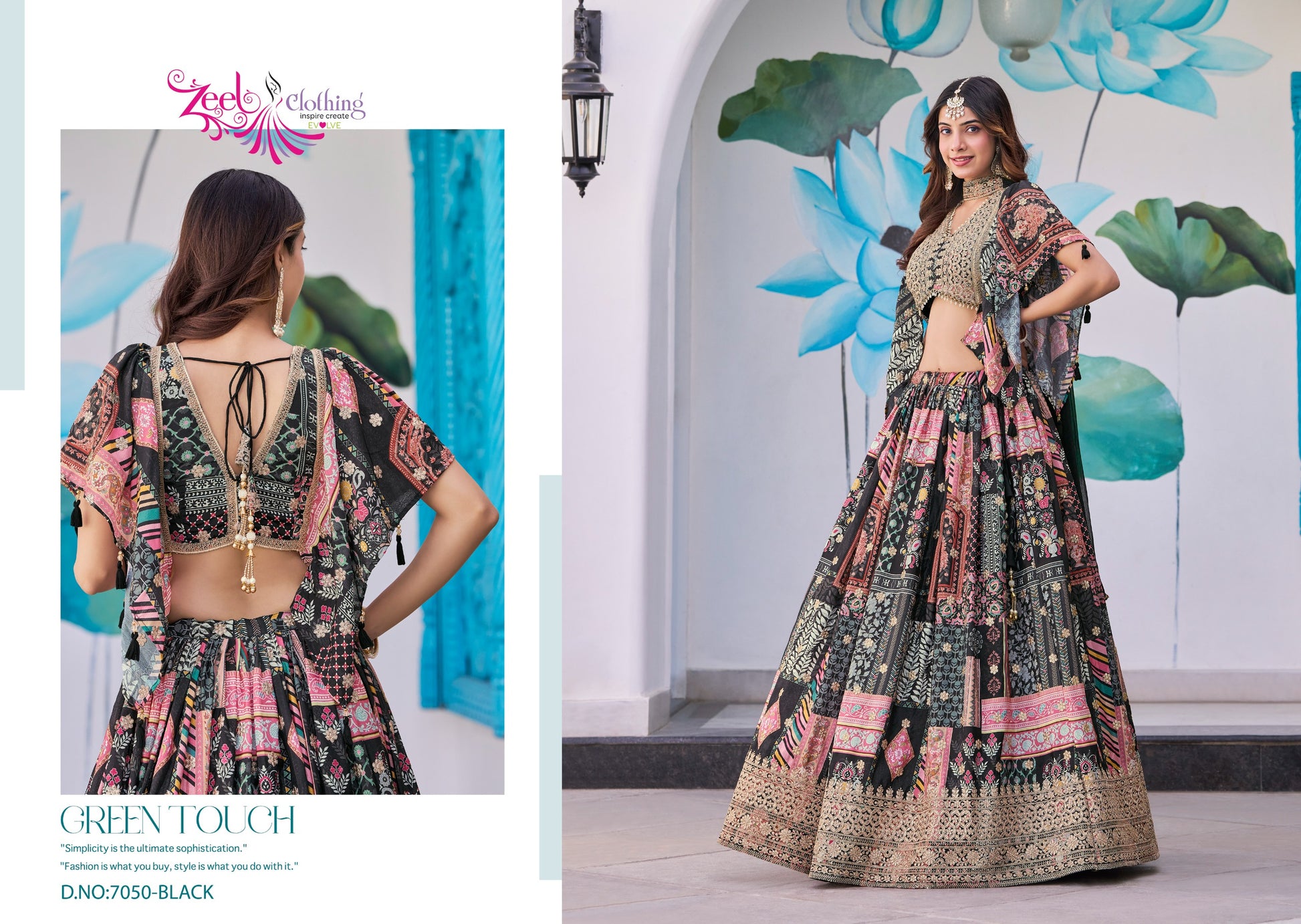 7050 Black Queen Zeel Chinnon Silk Lehenga Choli
